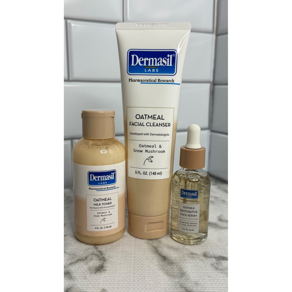 Dermasil Labs Oatmeal & Snow Mushroom Skincare Set Cleanser Toner Serum 3pc NEW